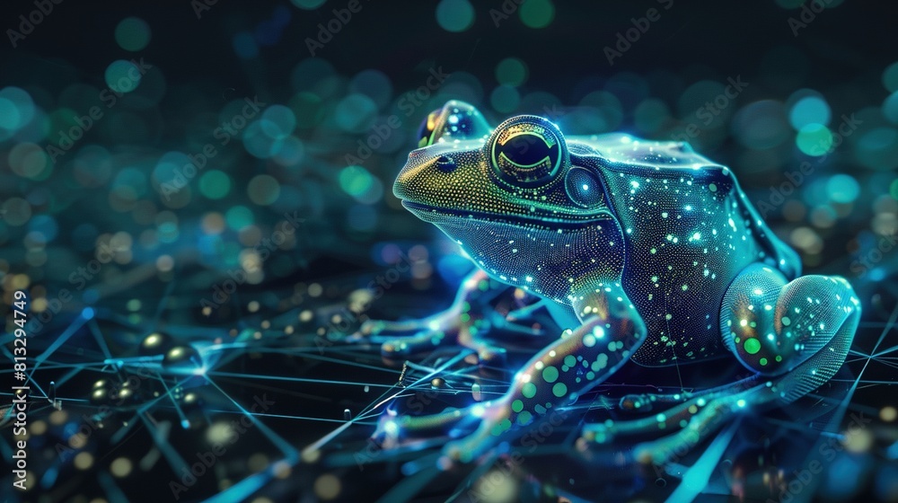 Wall mural big data visualization. a digital frog in flow information. information aesthetic design. generative