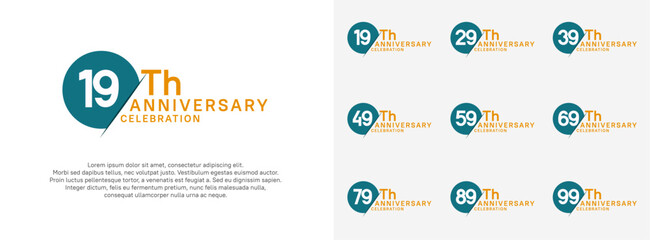 anniversary logo style vector sets. blue circle and white number for celebration