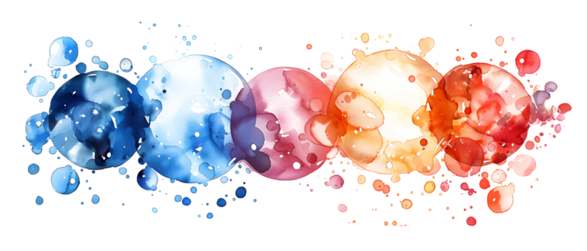 Watercolor colorful bubbles isolated on white and transparent background. Watercolor seamless background. Colorful confetti, cracker, balls, soap bubbles. round abstract spot. Watercolor splash