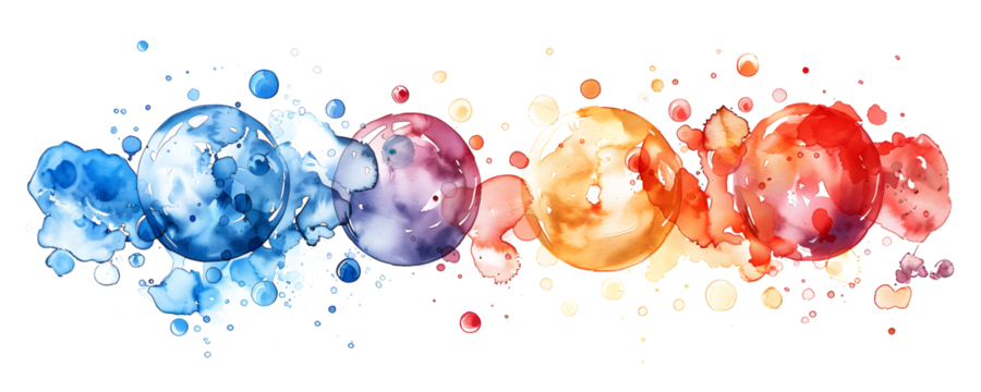 Watercolor colorful bubbles isolated on white and transparent background. Watercolor seamless background. Colorful confetti, cracker, balls, soap bubbles. round abstract spot. Watercolor splash
