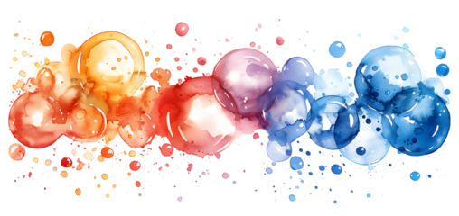 Watercolor colorful bubbles isolated on white and transparent background. Watercolor seamless background. Colorful confetti, cracker, balls, soap bubbles. round abstract spot. Watercolor splash