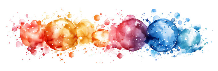 Watercolor colorful bubbles isolated on white and transparent background. Watercolor seamless...