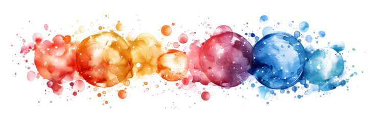 Watercolor colorful bubbles isolated on white and transparent background. Watercolor seamless background. Colorful confetti, cracker, balls, soap bubbles. round abstract spot. Watercolor splash