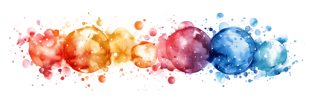 Watercolor colorful bubbles isolated on white and transparent background. Watercolor seamless background. Colorful confetti, cracker, balls, soap bubbles. round abstract spot. Watercolor splash