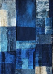 Sapphire tapestry with a minimalism style, mixed media on fabric. Contemporary painting. Modern poster for wall decoration