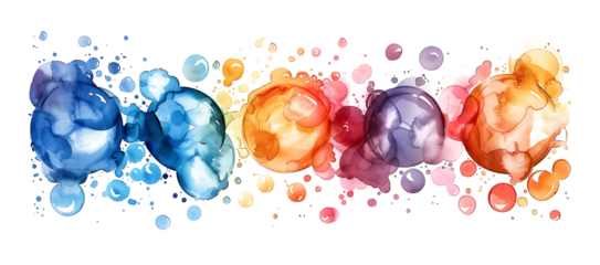 Watercolor colorful bubbles isolated on white and transparent background. Watercolor seamless background. Colorful confetti, cracker, balls, soap bubbles. round abstract spot. Watercolor splash