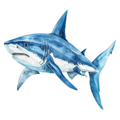 Fototapeta premium blue shark in watercolor painting isolated on transparent background.