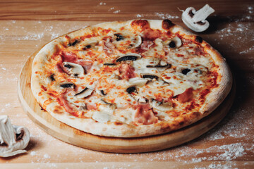 A Delicious Pizza on a Rustic Wooden Table