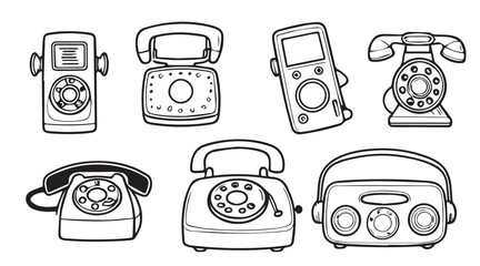Vintage 80s Telephone Icon Illustration Collection - Perfect Nostalgic Touch for Design Projects.