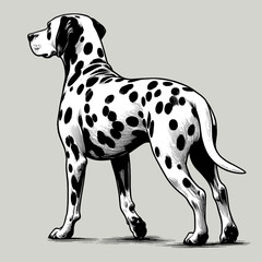 Cute Dalmatian in full-body, hand drawn sketch. Vector illustration.
