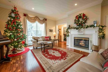 room with Christmas tree preparation with elegant interior design, generative ai