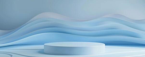 Obraz premium Round podium on blue pastel color background. Abstract minimal geometric shapes. 3d rendering.