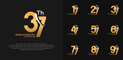 anniversary vector set. gold color with silver swoosh can be use for celebration