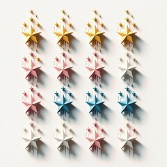  A 3D rendering of variously colored 3D stars on a white background.