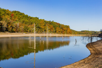 Sunny view of the beautiful fall color of Hobbs State Park-Conservation Area