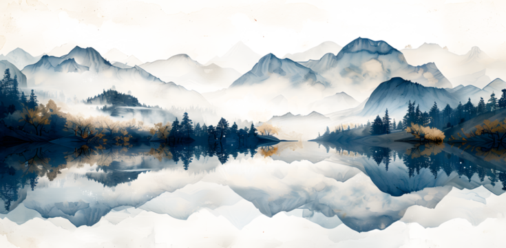 It feels like a wonderful landscape painting drawn in a completely simple way with ink, high quality, artistic on white and transparent background