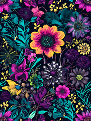 Floral Pattern and Background Design, Colorful Flower Background