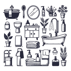 Bathroom Interior Elements Hand draw