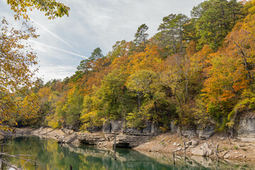 Sunny view of the beautiful fall color of Hobbs State Park-Conservation Area