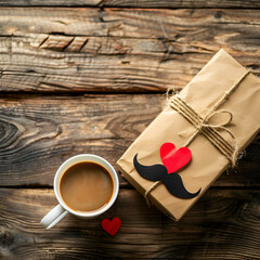 cup of coffee with gift box background 