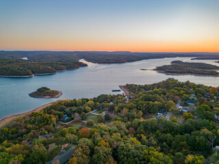 Sunrise aerial view of the Hobbs State Park-Conservation Area landscape