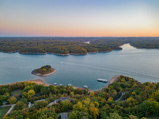 Sunrise aerial view of the Hobbs State Park-Conservation Area landscape