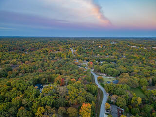 Sunrise aerial view of the Hobbs State Park-Conservation Area landscape