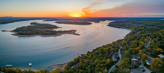 Sunrise aerial view of the Hobbs State Park-Conservation Area landscape