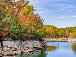 Sunny view of the beautiful fall color of Hobbs State Park-Conservation Area