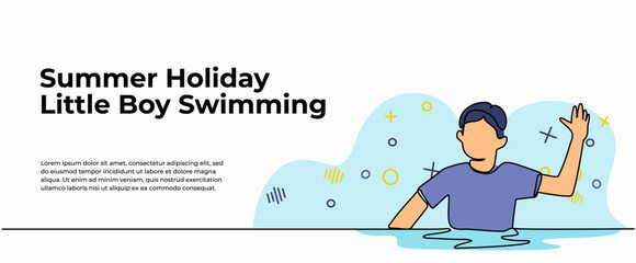 Vector illustration of  a boy is soaking in the water. Modern flat in continuous line style.