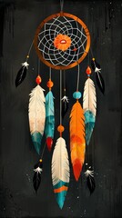 Dreamcatcher with colorful feathers.