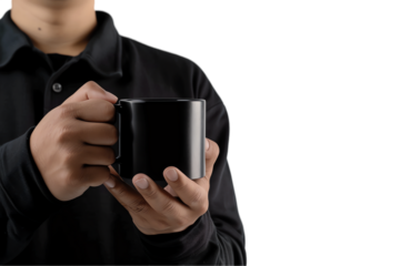 Businessman in a suit holding a coffee cup