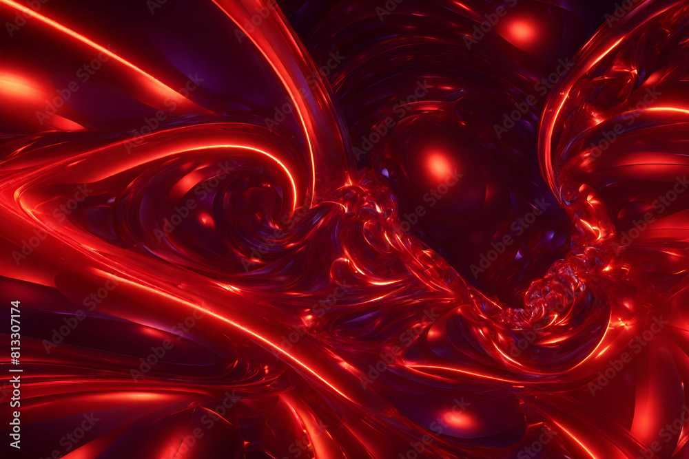 Wall mural 3d rendering abstract red fractal neon light background