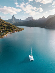 Drone photo of bay in Moorea