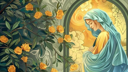 whit monday poster illustration commemorates the descent of the Holy Spirit on the disciples of Jesus Christ, as told in the Christian Bible