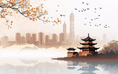 City landmark national tide background illustration Chongqing Qingyang palace Very beautiful poster