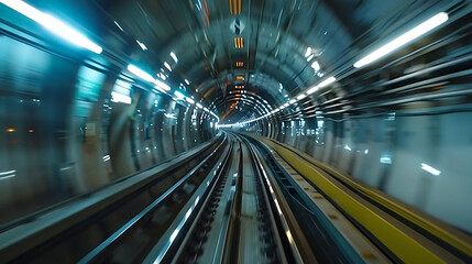 Subway tunnel with Motion blur of a city from inside, monorail in Tokyo