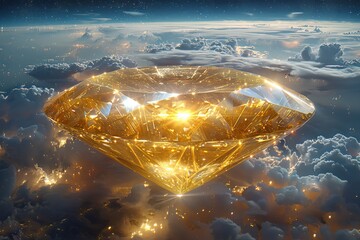 Fototapeta premium Giant Yellow Gem: Mesmerizing Hyperrealistic Sky Cinematic View