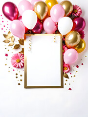 balloon and golden ribbon Happy Birthday celebration card banner template background