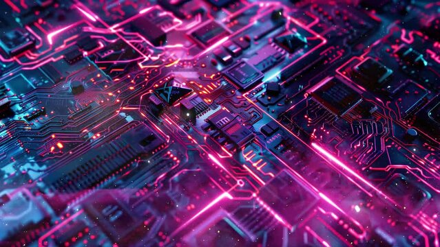 hi tech circuits fantastic abstract background cyberpunk. seamless looping overlay 4k virtual video animation background