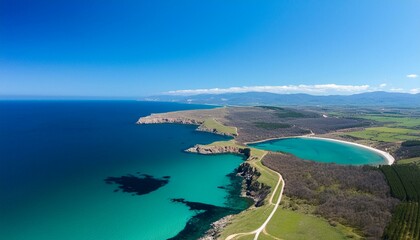 Aerial view of a serene coastal landscape