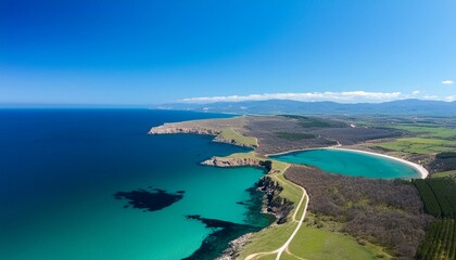 Aerial view of a serene coastal landscape - Powered by Adobe