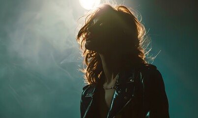 Fototapeta premium woman in leather jacket, Generative AI