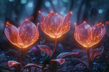 Glowing Alien Trio: Mystical Flowerscape