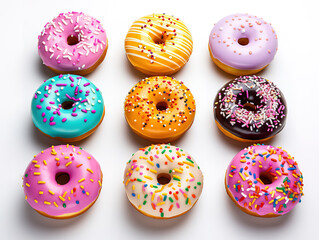 Cute filled donuts in top view