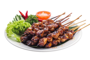 Sate Ayam Chicken Skewers Isolated on A Plate