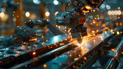 The welding arm on the automobile production line is being welded