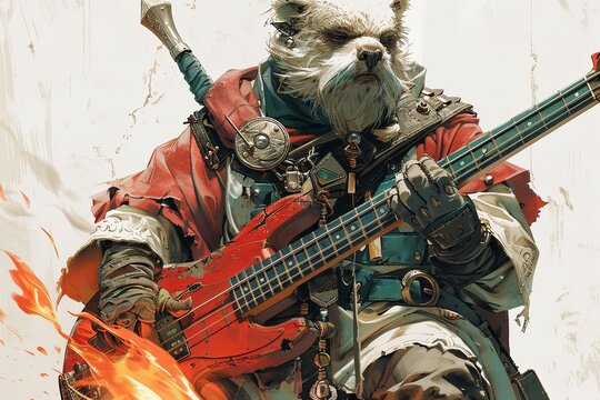 Anime Bugbear Rocking Firey Ibanez: D&D Beard meets Whimsical Art
