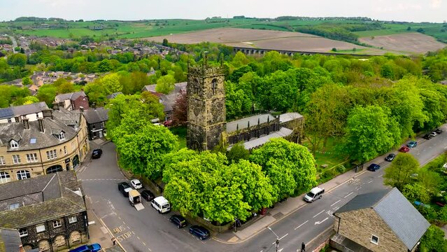 Aerial view of Penistone, a market town and civil parish in the Metropolitan Borough of Barnsley, South Yorkshire, England, UK