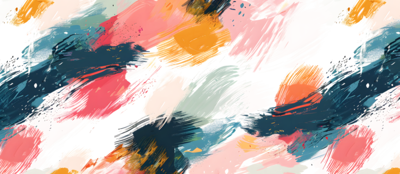 Seamless colorful paint brush marks pattern background Grunge background. Abstract minimalism hand drawn pat on white and transparent background